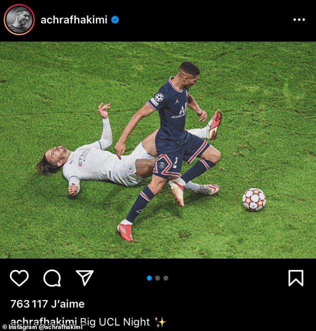 المغربي حكيمي يستعرض مهاراته أمام مانشستر سيتي بصورة