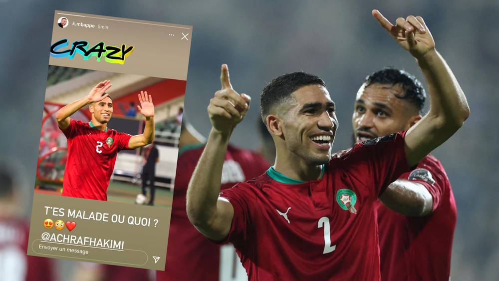 مبابي يتفاعل مع هدف حكيمي في مرمى الغابون