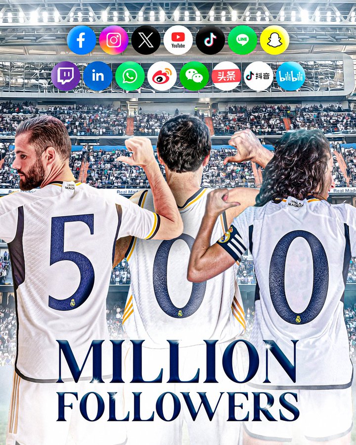 500 مليون متابع لريال مدريد على شبكات التواصل