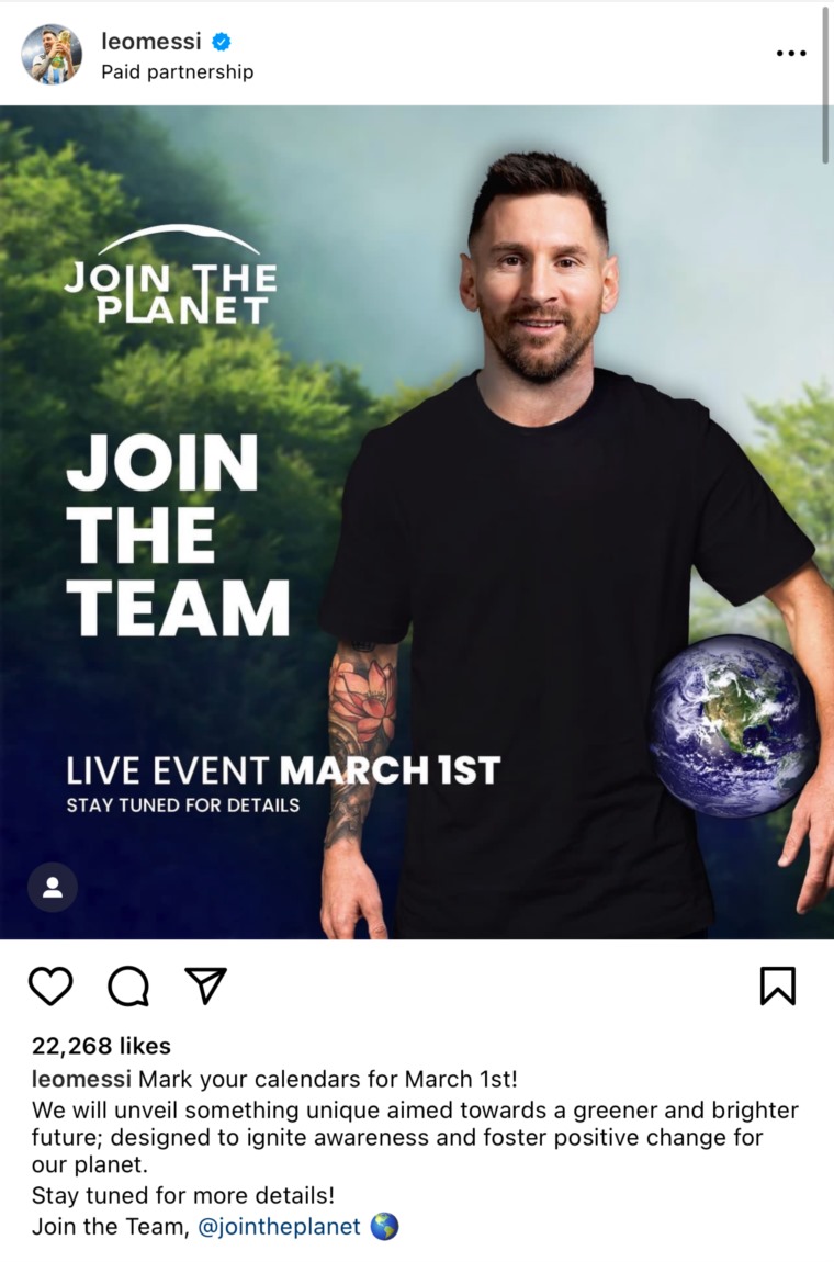 ميسي ينضم لمنظمة “Join The Planet”