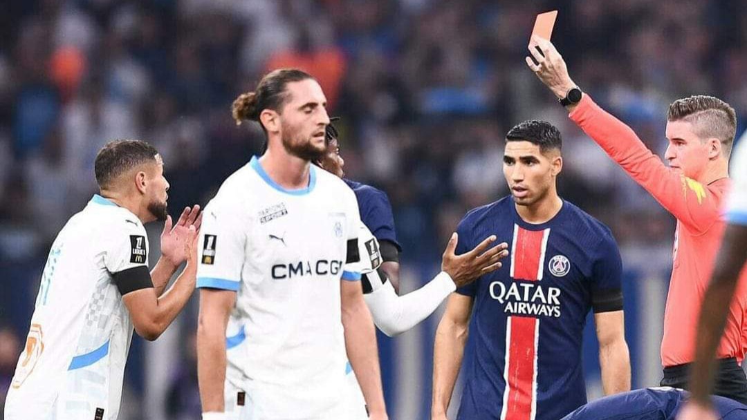 باريس سان جيرمان حكيمي تحسم كلاسيكو الدوري الفرنسي أمام مارسيليا حارث الذي تعرض للطرد